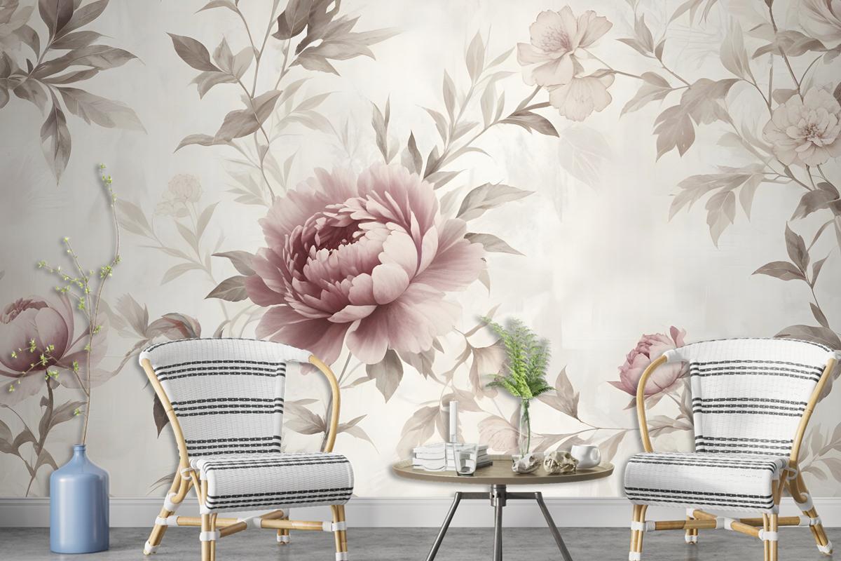 Soft Peony Floral Vintage Wallpaper Mural