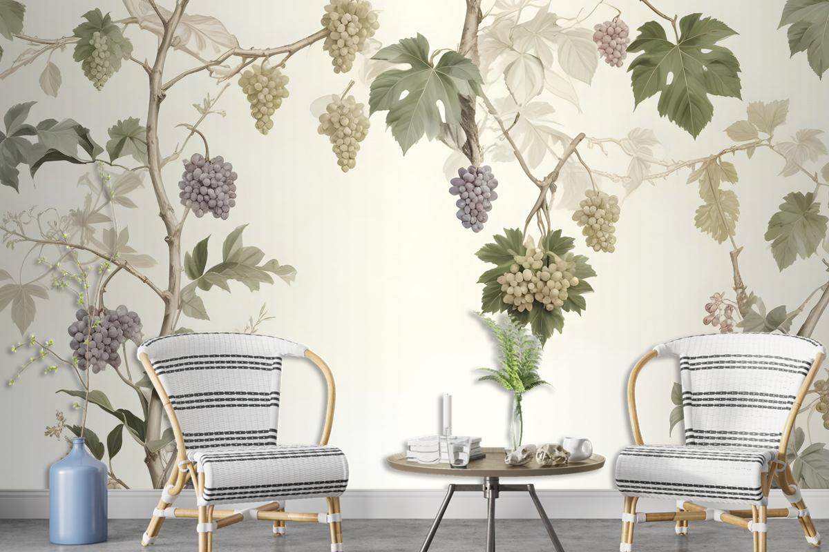 Soft Tropical Grape Trees And Durian Fruits Wallpaper Mural