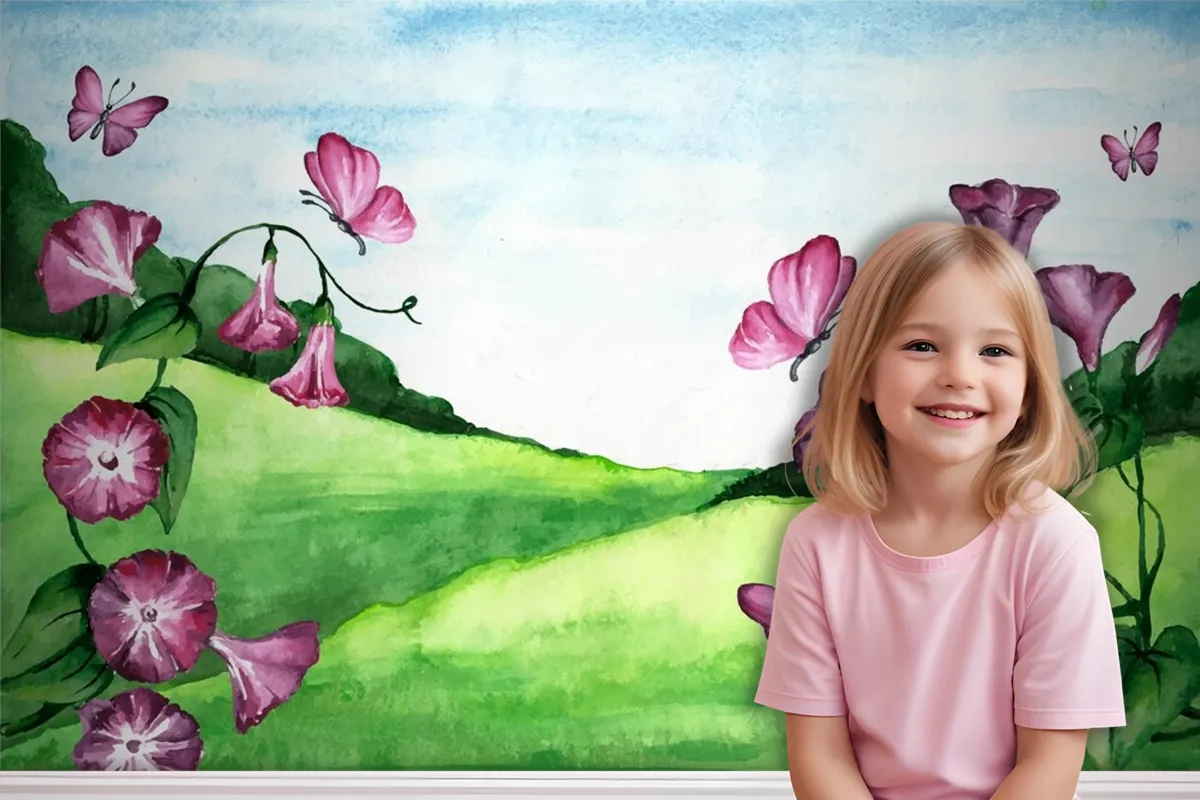 Spring Landscape Girl Wallpaper Mural