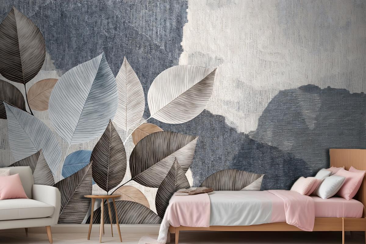 Textured Leaves In Coffee Tones Wallpaper Mural