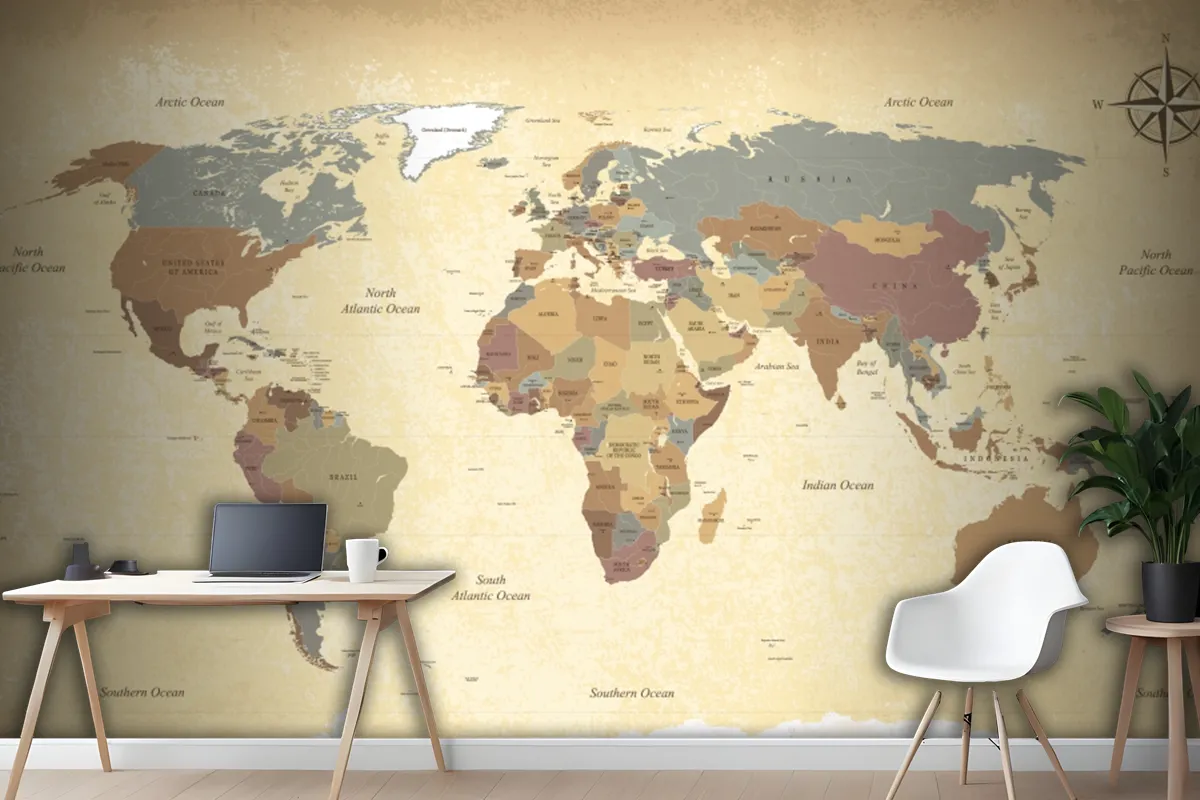 Textured Vintage World Map Wallpaper Mural