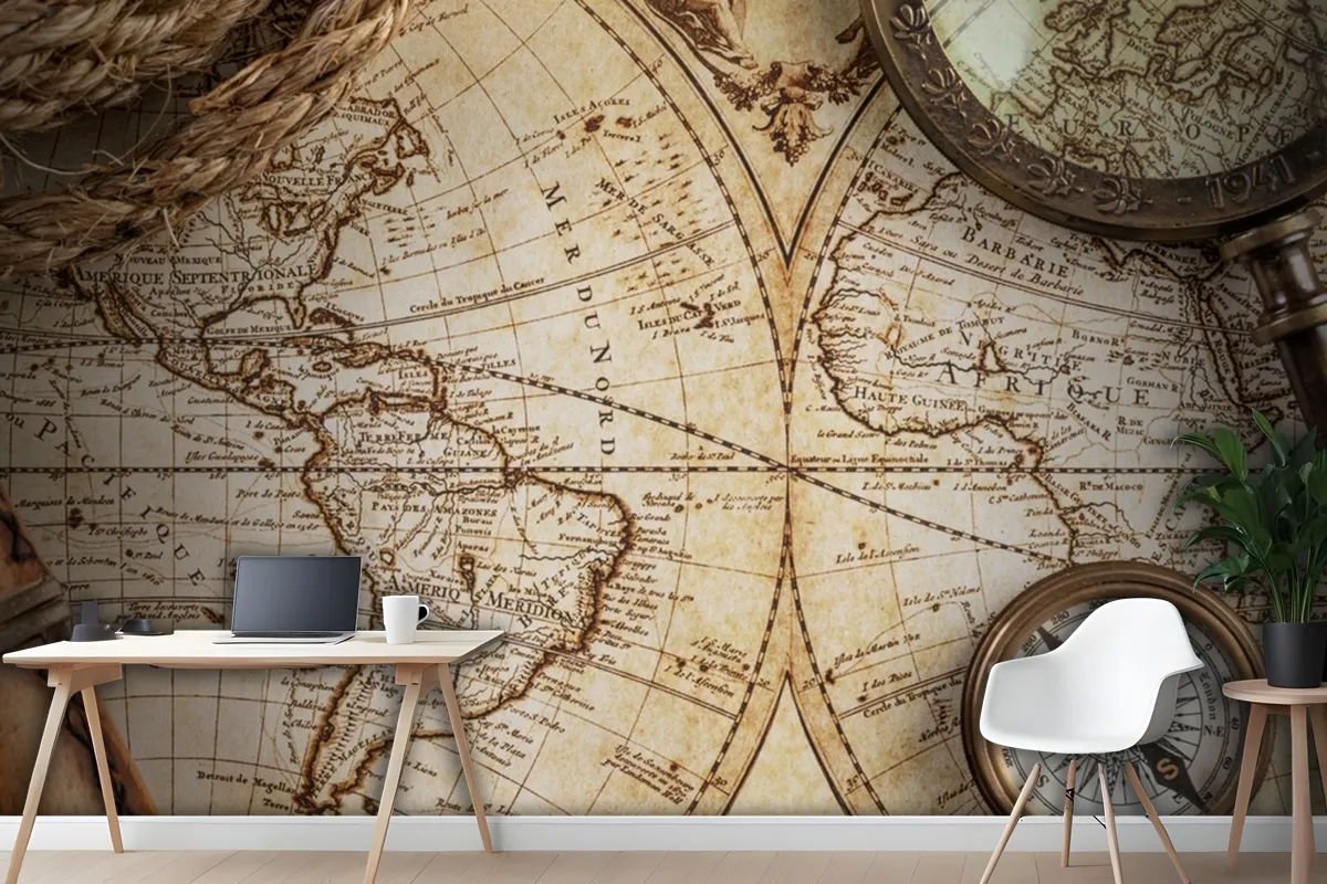 Top Down View Of An Old Fashioned Map Wallpaper Mural