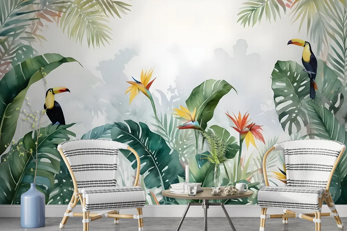 Toucans And Tropical Rainforest Wallpaper Mural