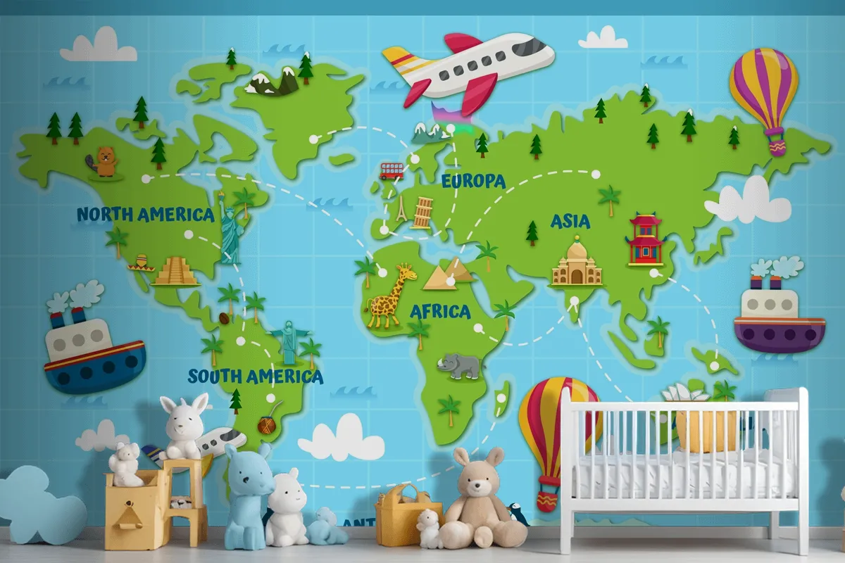 Travel The Globe World Map Kids Wallpaper Mural