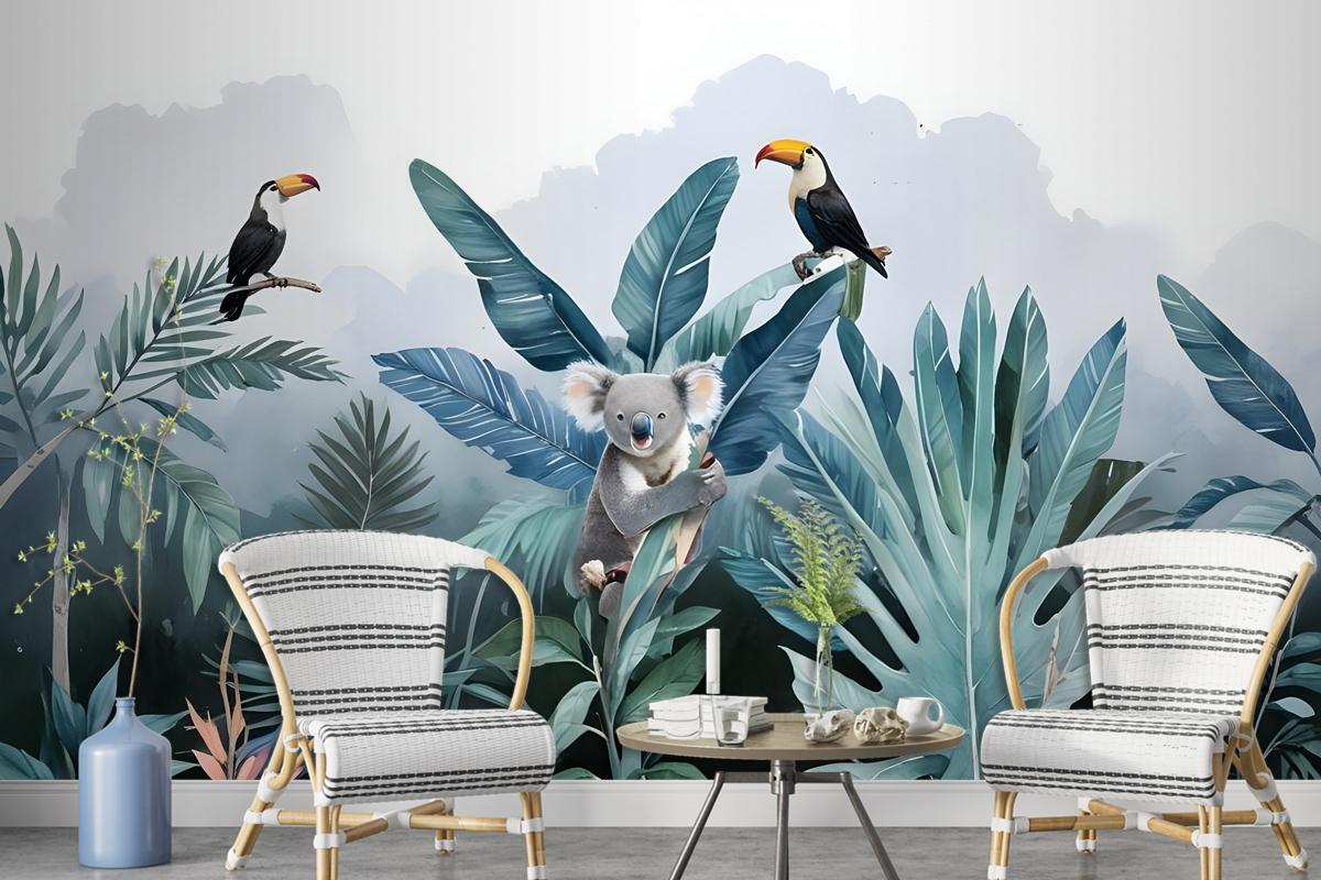 Tropical Forest With Koala Toucan Wallpaper Mural