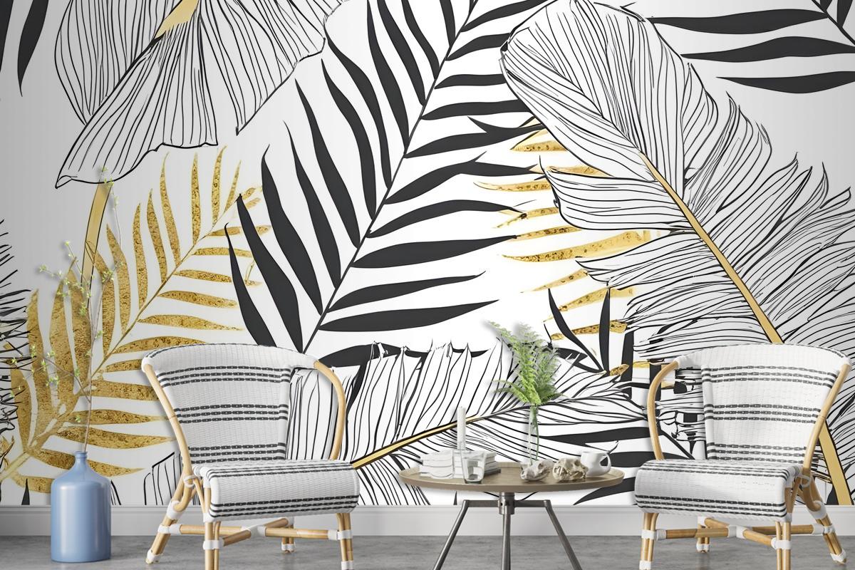 Tropical Golden Leaf Wallpaper Mural