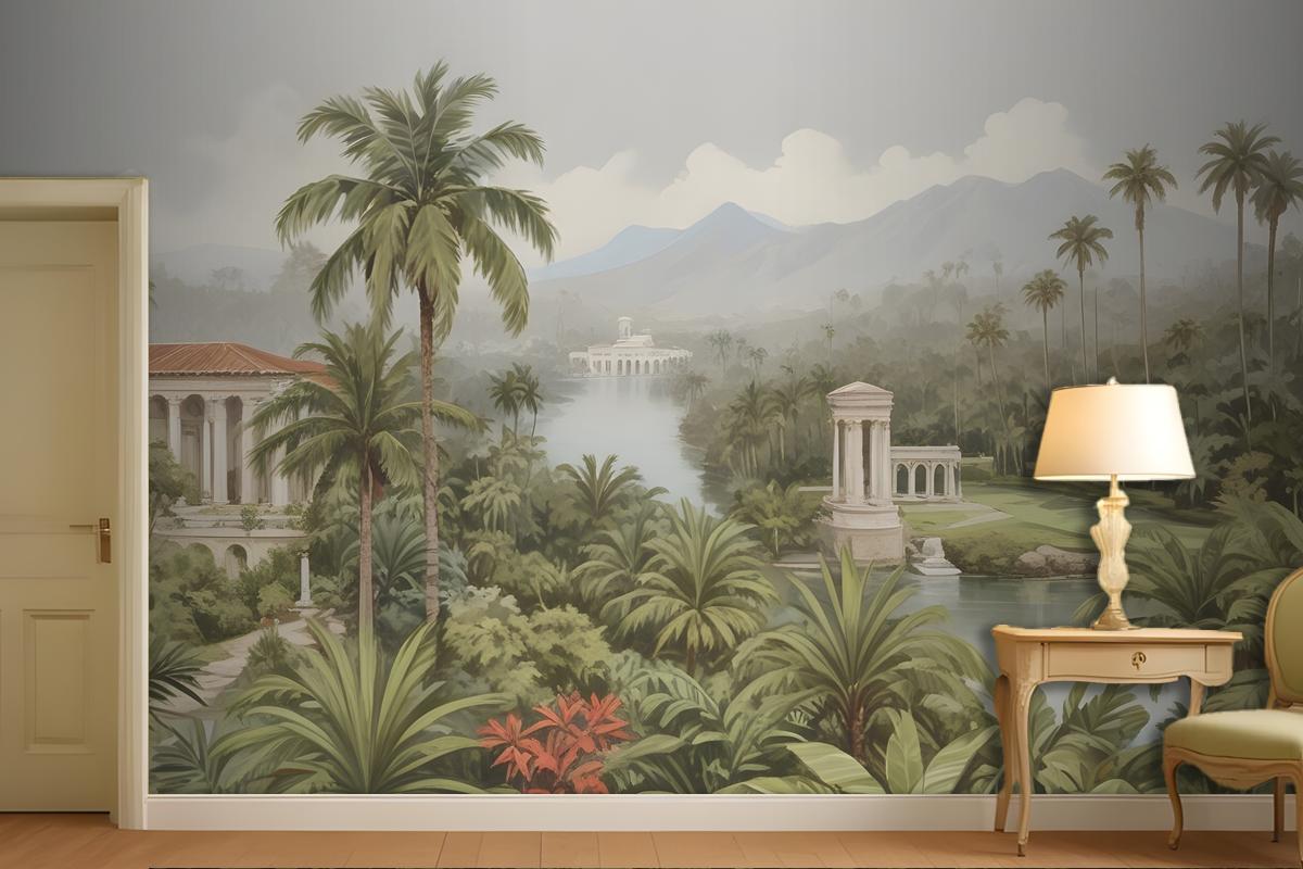 Tropical Landscape With Lush Palm Trees Exotic Plants Wallpaper Mural