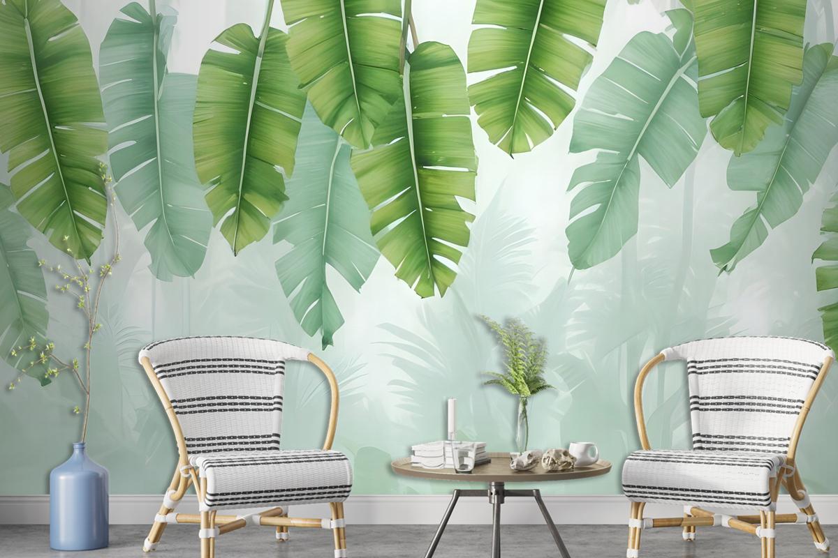 Tropical Leaves And Shading Leaf Wallpaper Mural