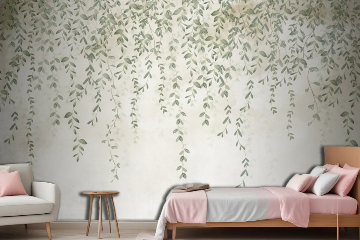 Tropical Leaves Design In Foggy Forest Wallpaper Mural