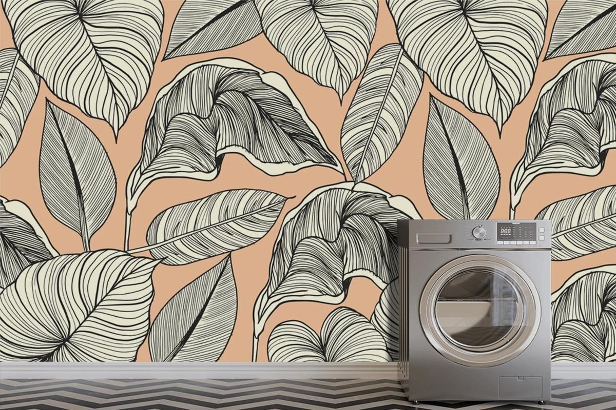 Tropical Leaves With Pastel Color Linear Background Wallpaper Mural