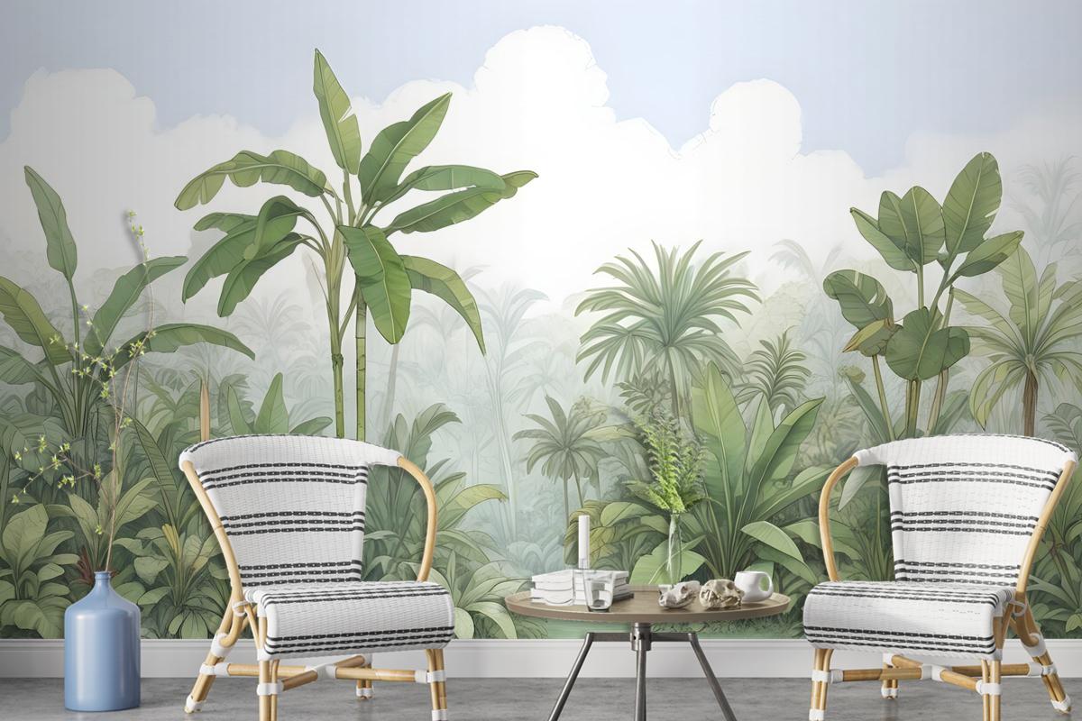 Tropical Rainforest Drawing Art Wallpaper Mural