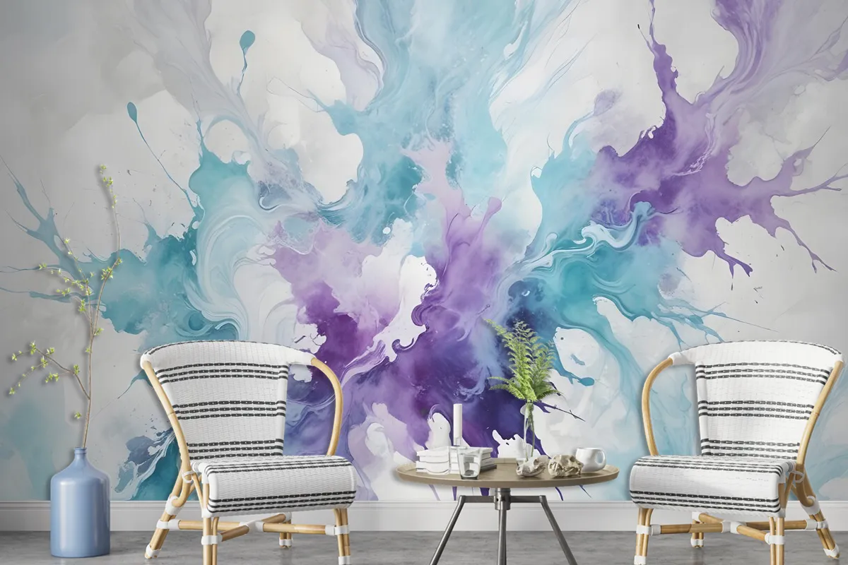 Turquoise Purple Marble Style Brush Wallpaper Mural