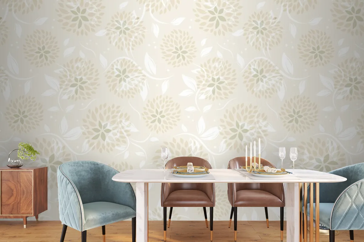 Seamless Floral Pattern Dining Room Wallpaper Mural