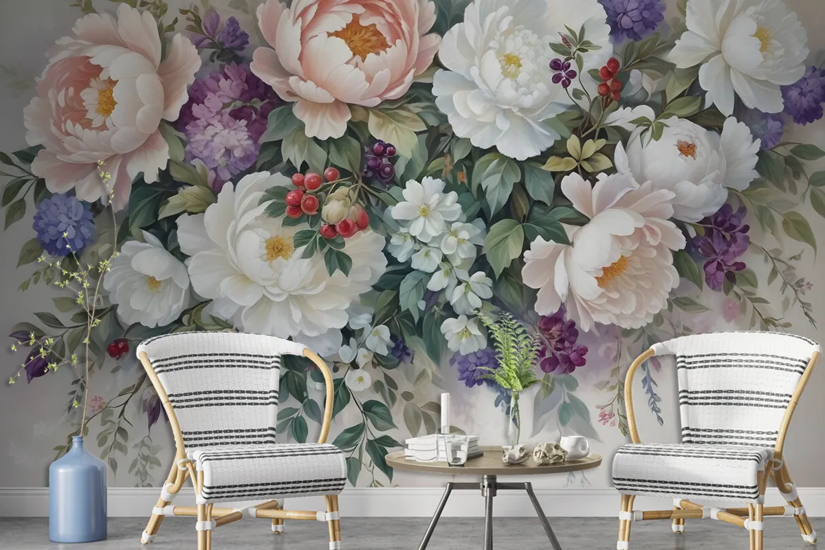 Victorian Vine Floral Bouqet Wallpaper Mural