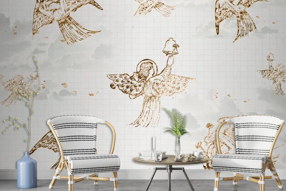 Vintage Angel Pattern Background Wallpaper Mural