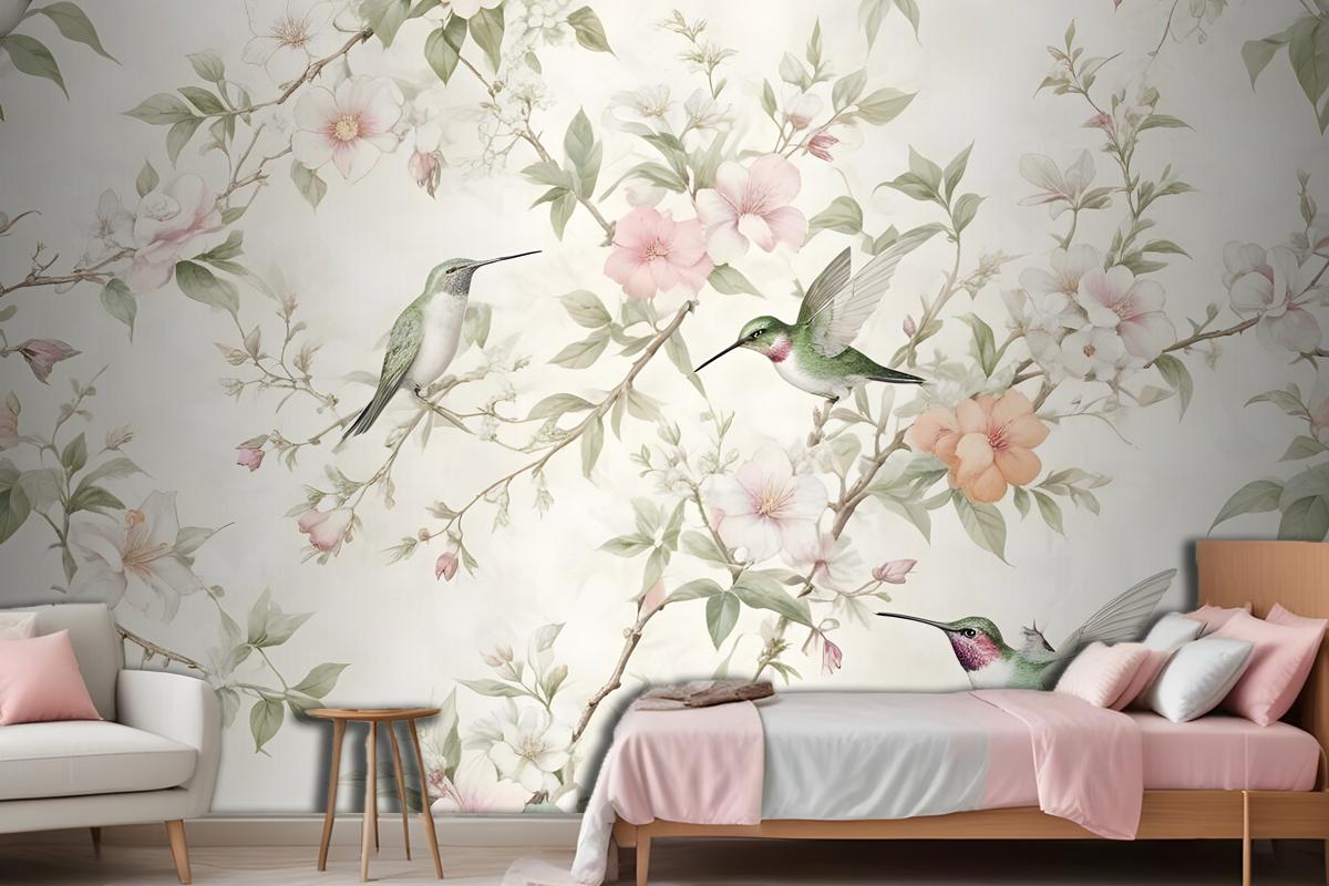 Vintage Blossoms With Birds Wallpaper Mural