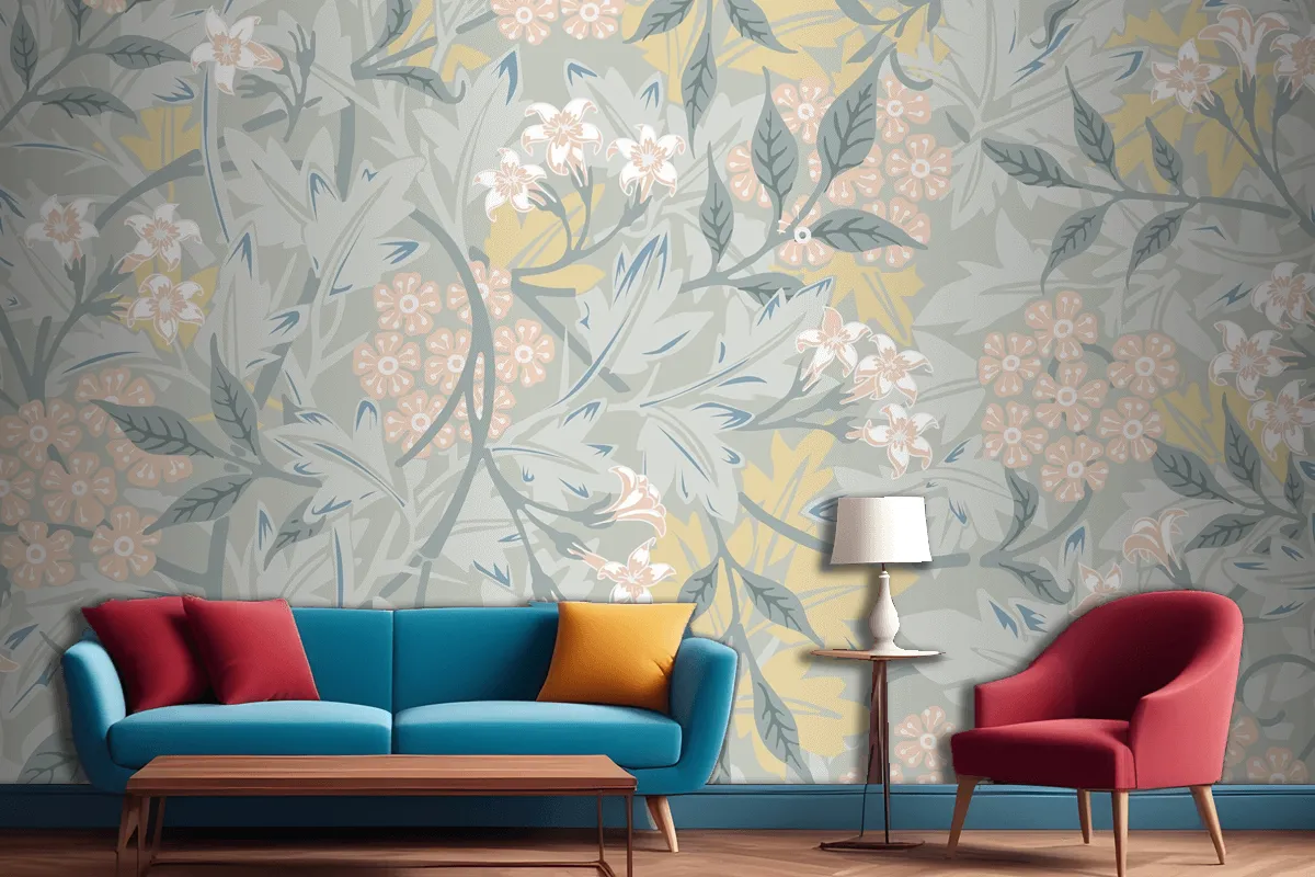 Vintage Botanic Design Living Room Wallpaper Mural