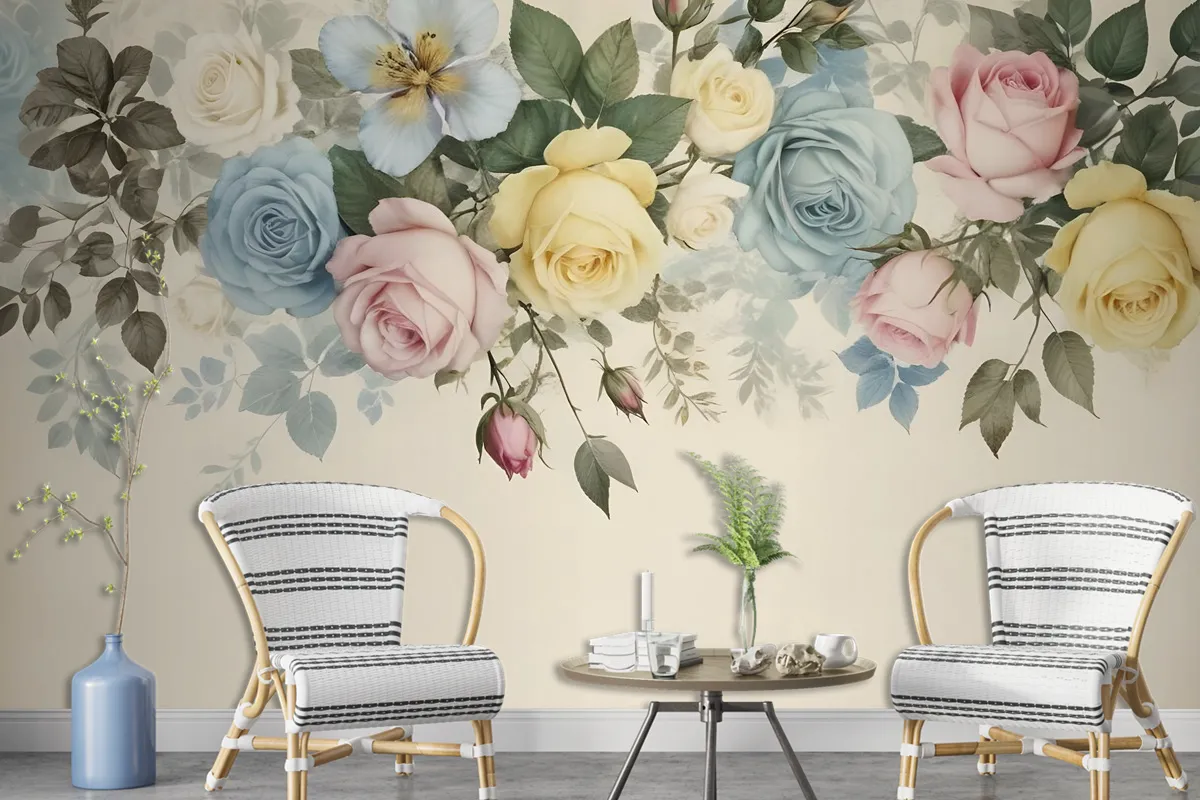 Vintage Colorful Floral Wallpaper Mural