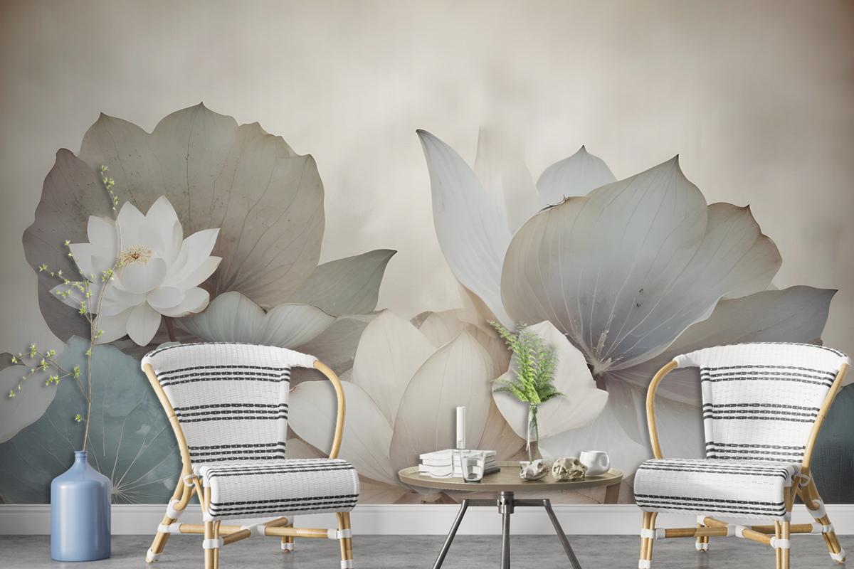 Vintage Floral With Retro Lotus Leaf Wallpaper Mural