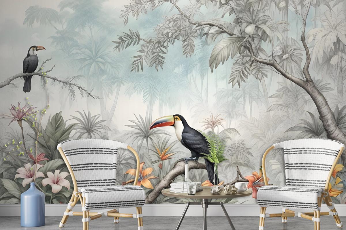 Vintage Historic Paradise Bird Art Wallpaper Mural