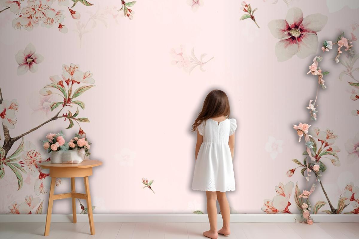 Vintage Japanese Floral Background Peach Blossoms Wallpaper Mural