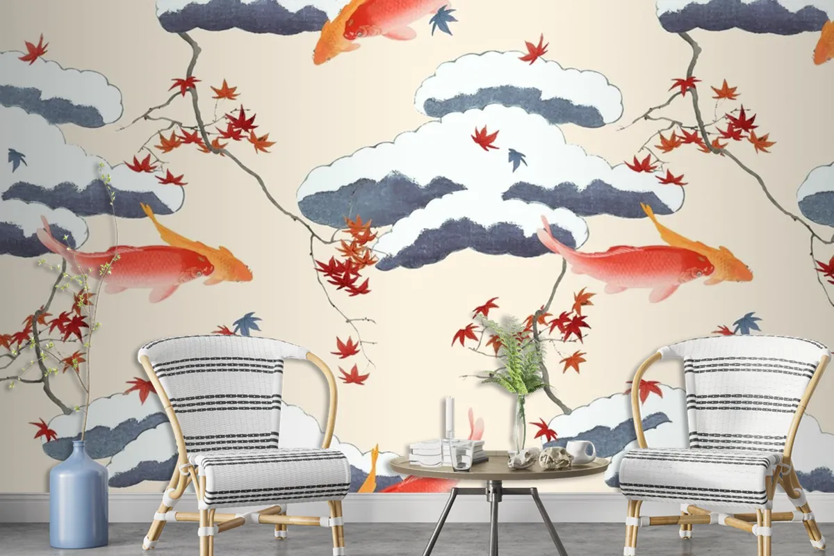 Vintage Japanese Seamless Pattern Wallpaper Mural