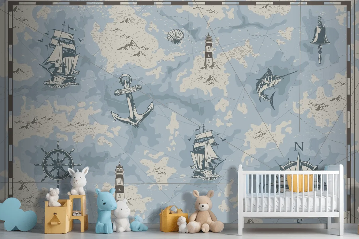 Vintage Nautical Old Map Wallpaper Mural