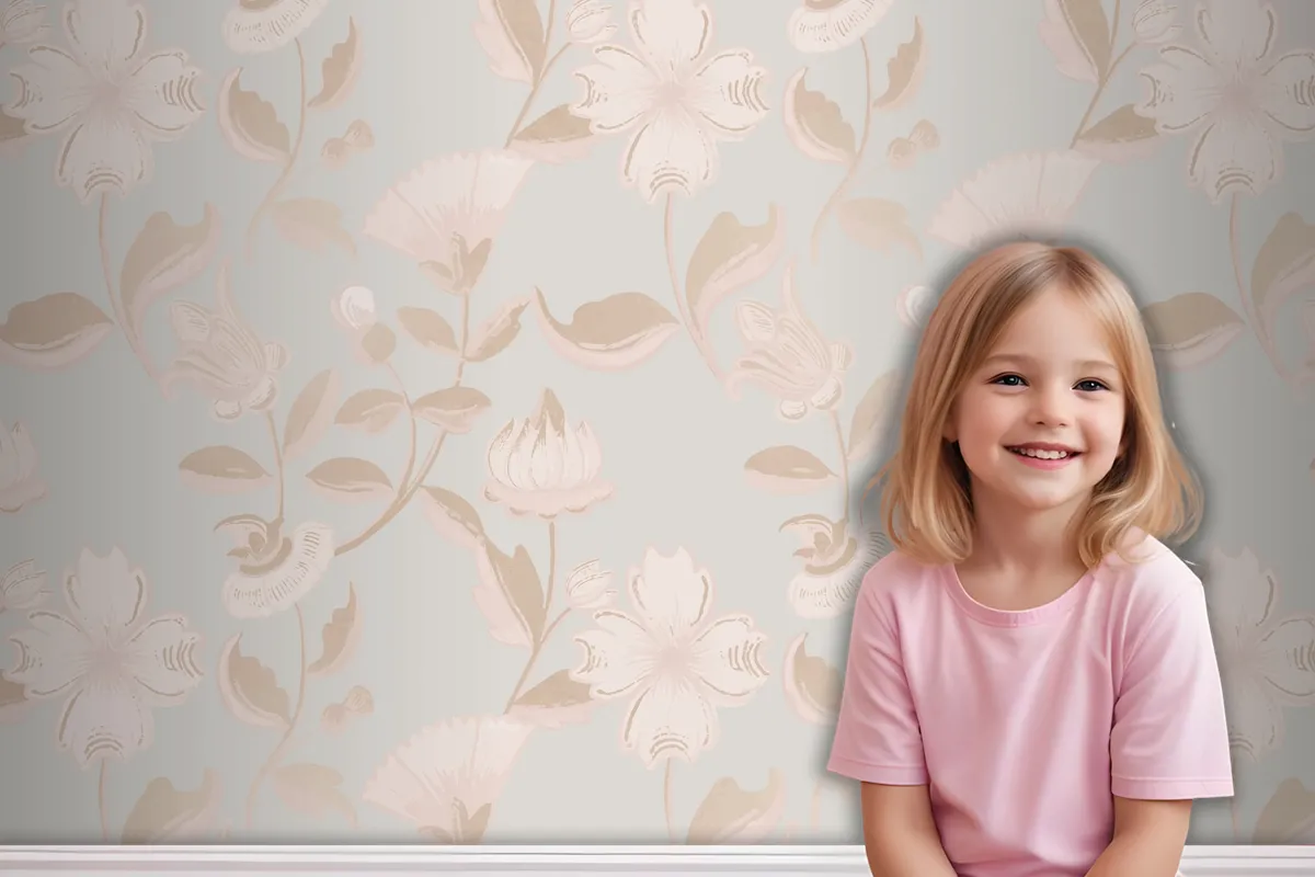 Vintage Neutral Floral Pattern Wallpaper Mural