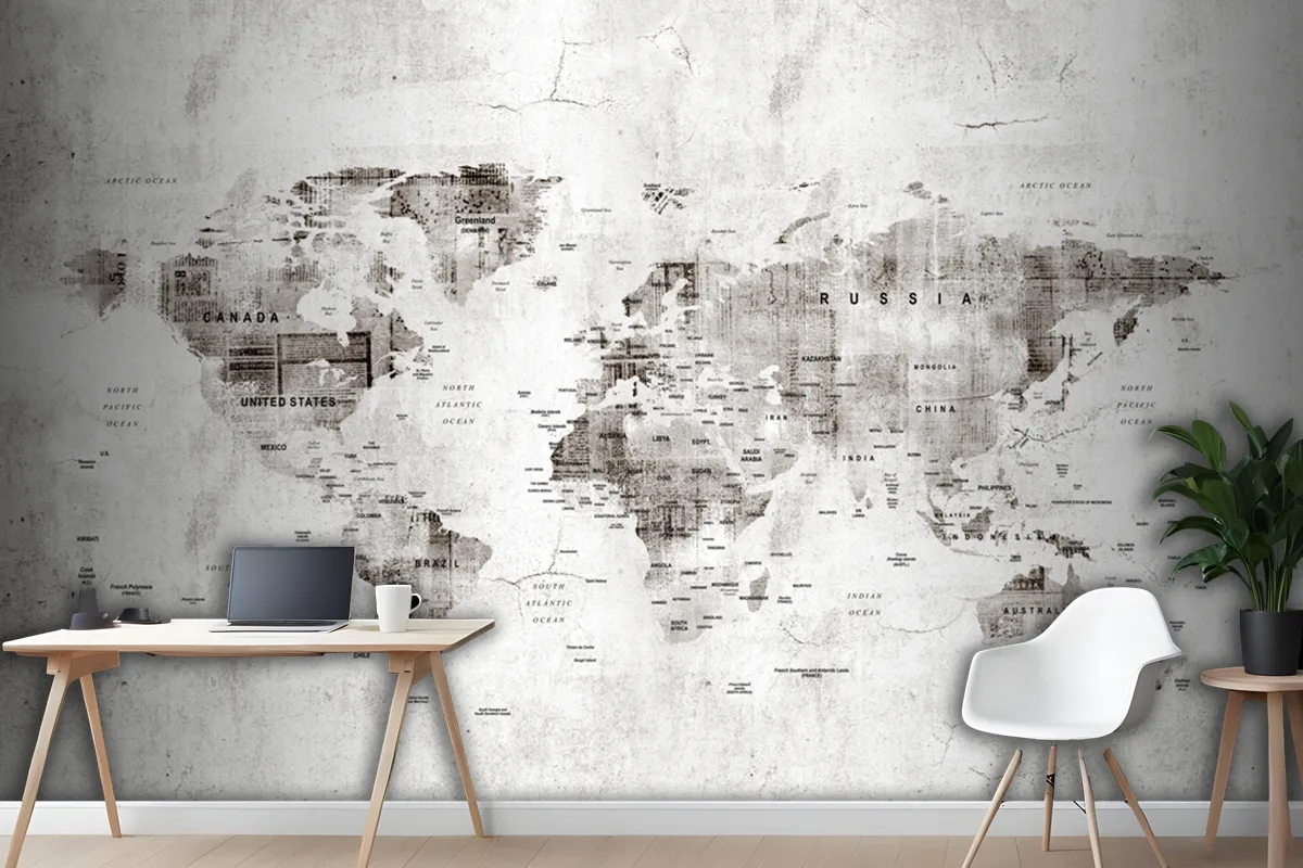 Vintage Old World Map Aged Newspaper Texture Wallpaper Mural