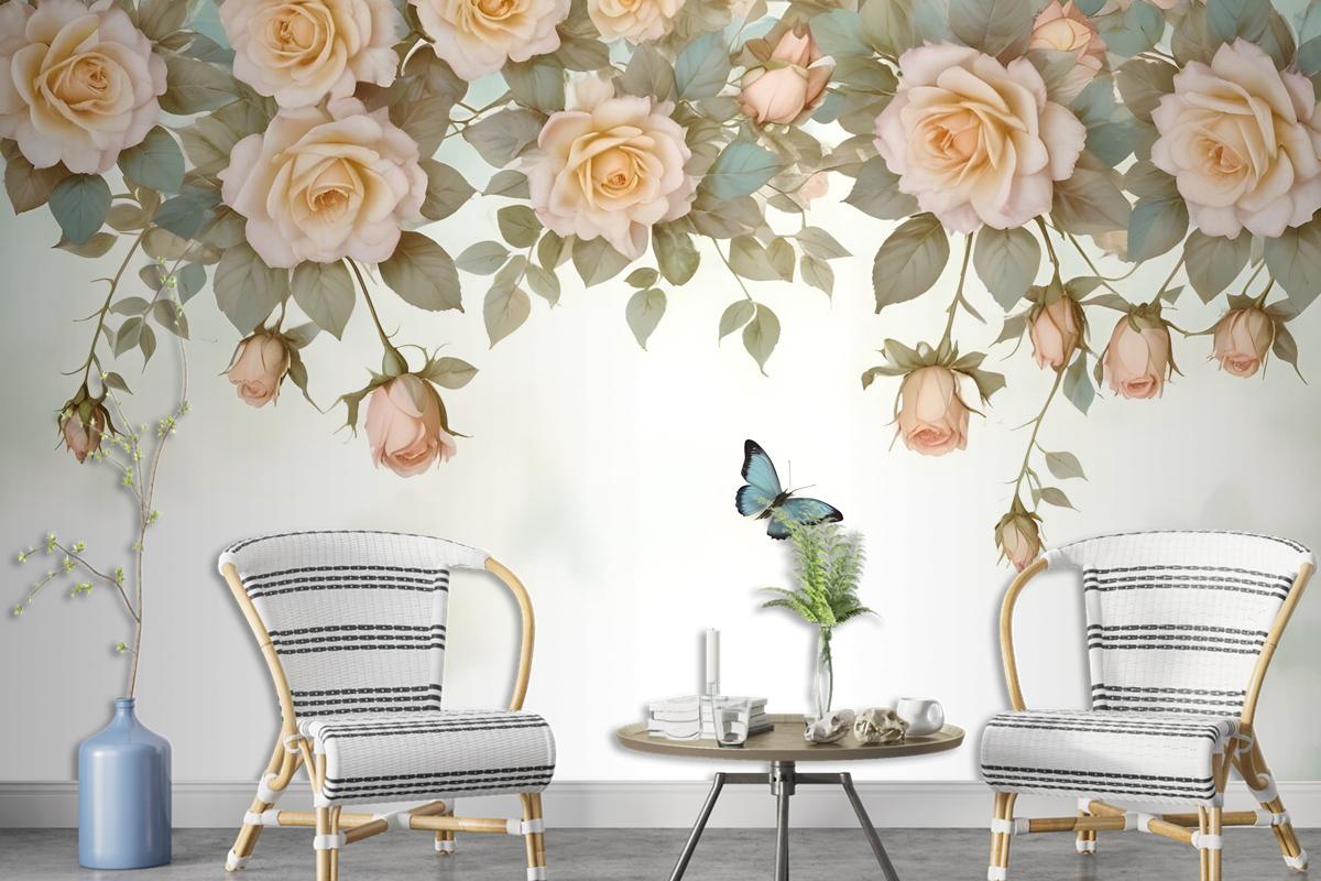 Vintage Orange Roses Wallpaper Mural