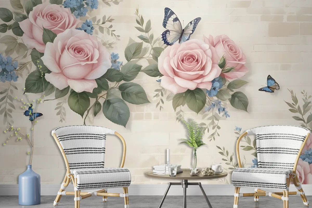 Vintage Pastel Pink Floral Wallpaper Mural