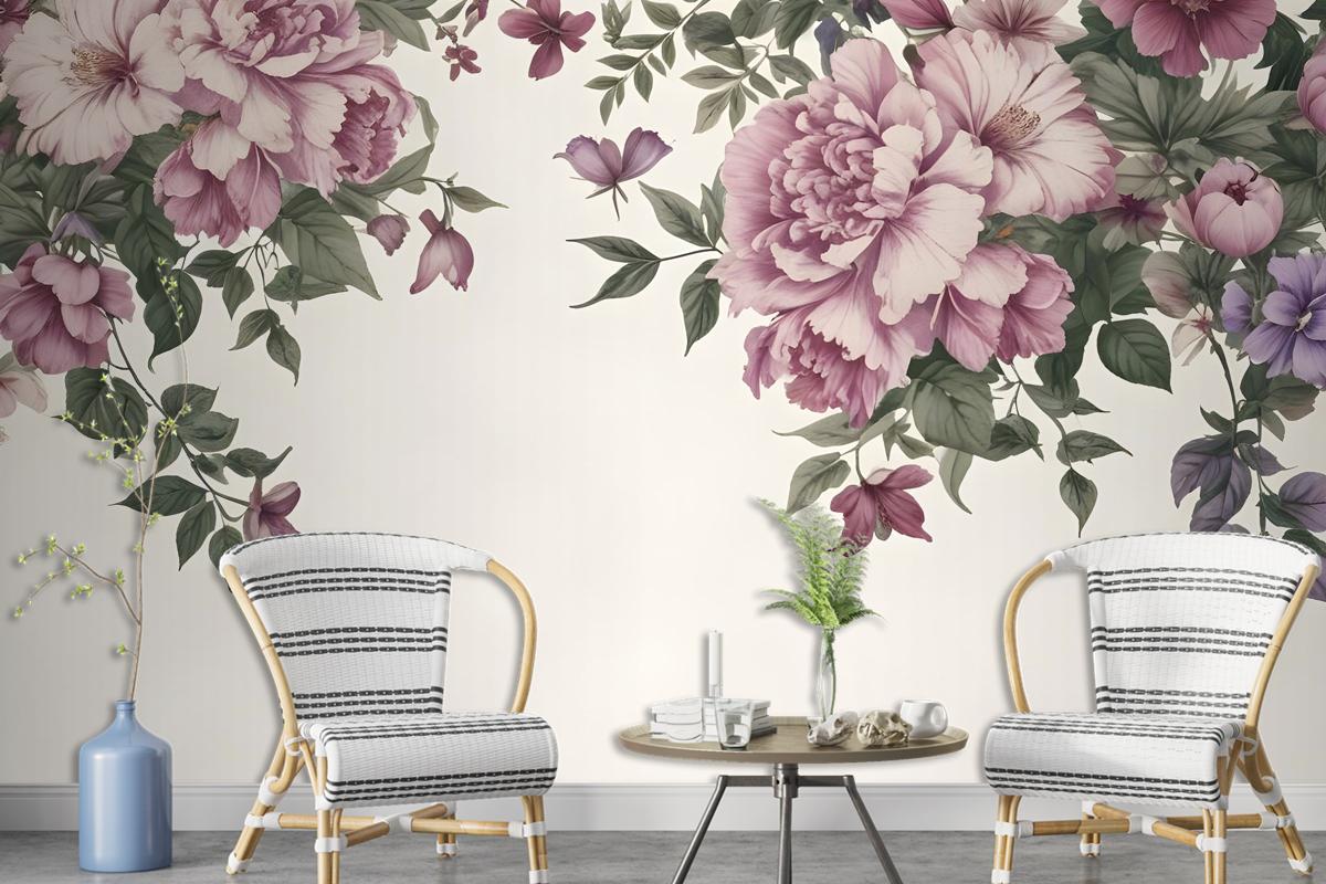 Vintage Pink Floral Art Wallpaper Mural