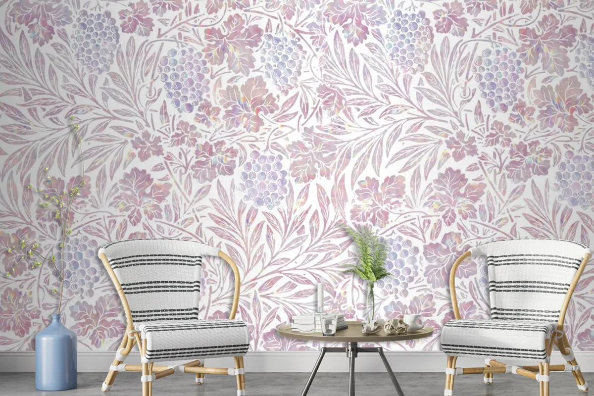 Vintage Pink Floral Holographic Wallpaper Mural