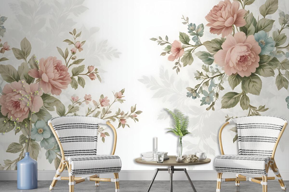 Vintage Pink Flowers Wallpaper Mural