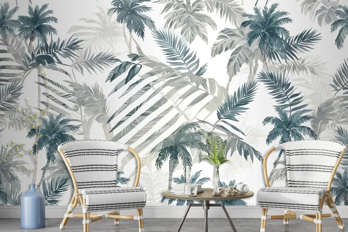 Vintage Tropical Leaf Pattern Wallpaper Mural