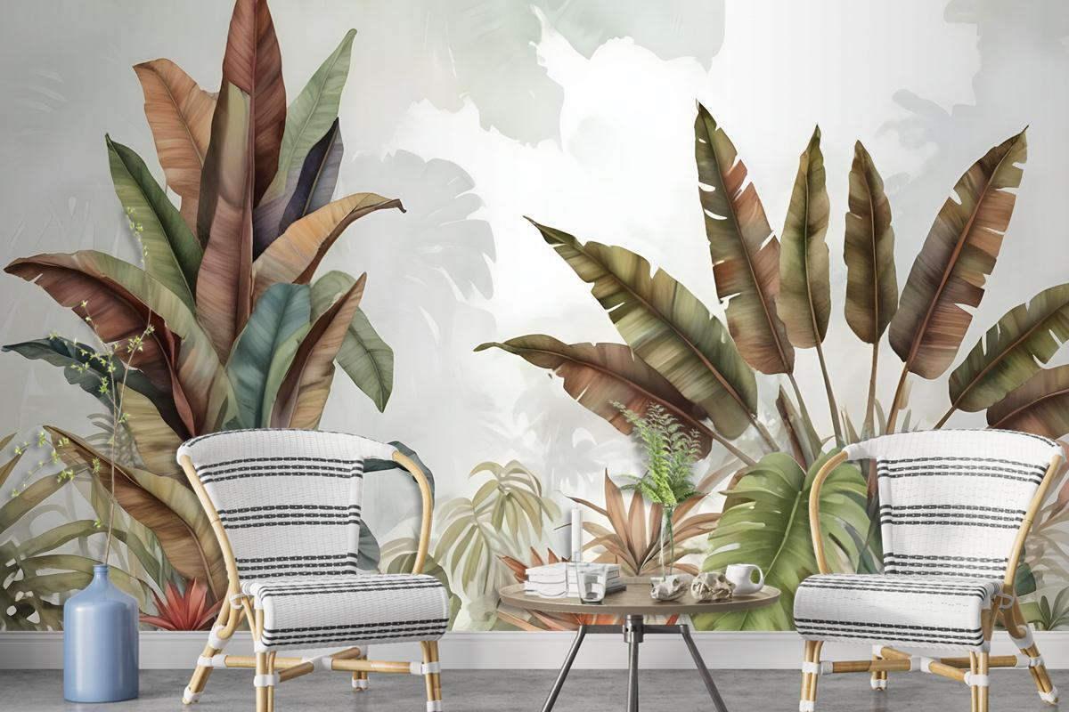 Vintage Tropical Leaf Wallpaper Mural