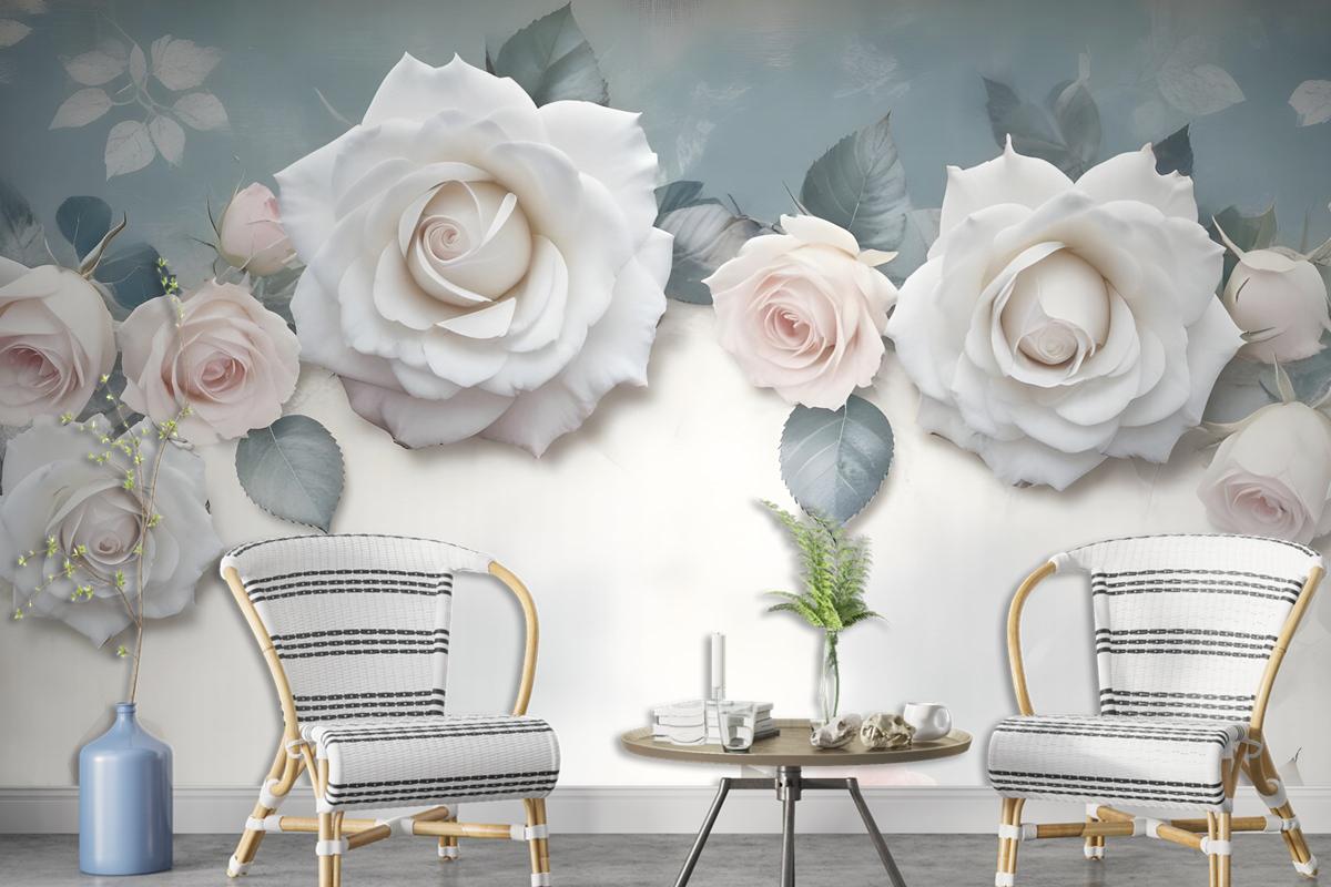 Vintage White Rose Floral Wallpaper Mural