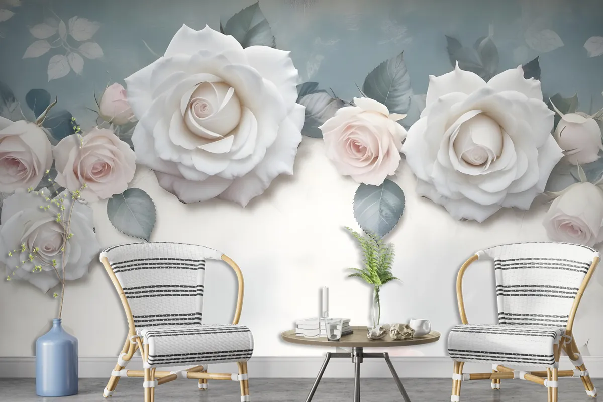 Vintage White Rose Floral Wallpaper Mural