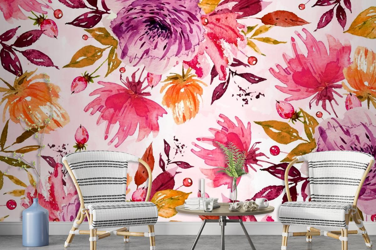 Violet Flower Background With Soft Watercolours Wallpaper Mural