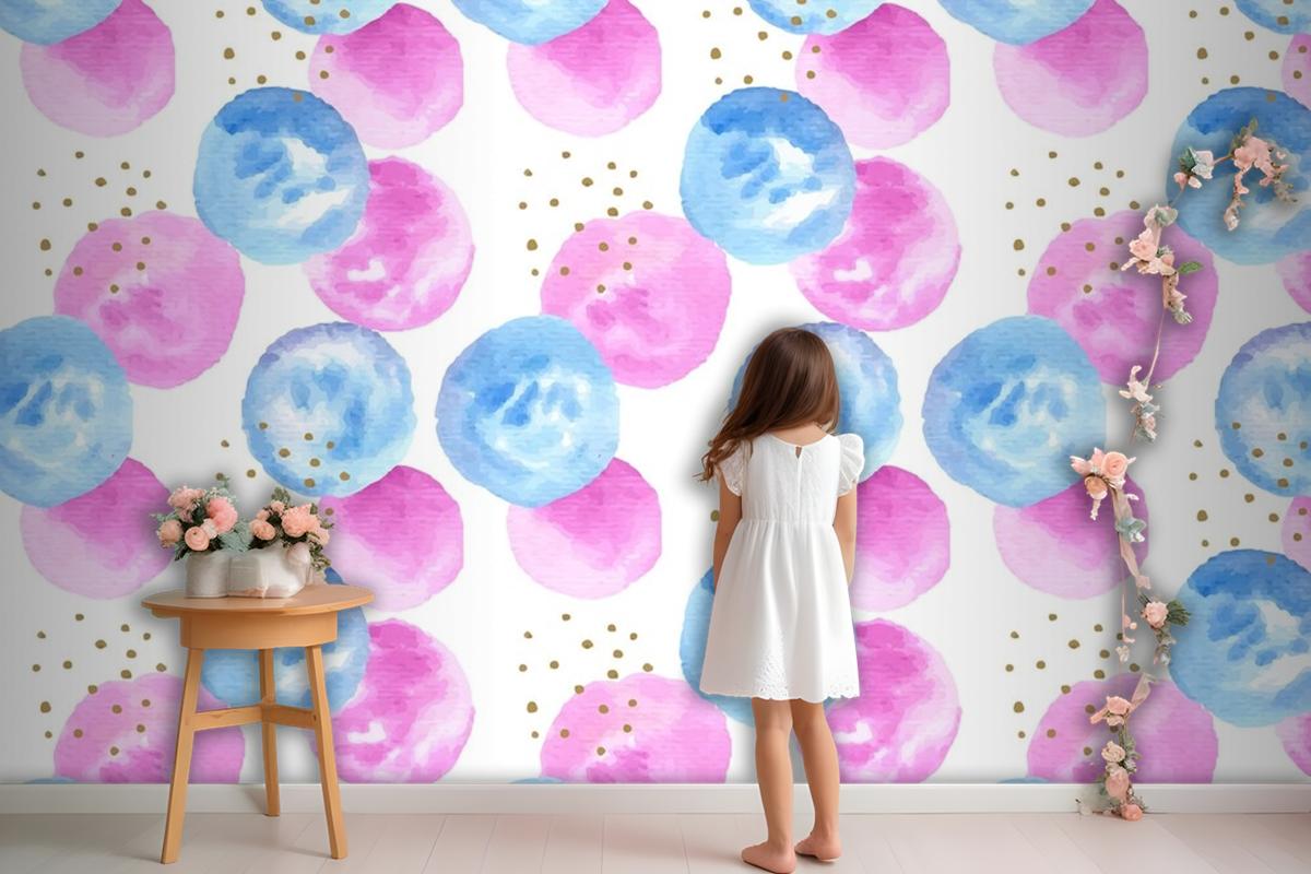 Watercolor Abstract Circular Spots Seamless Pattern Girl Wallpaper Mural