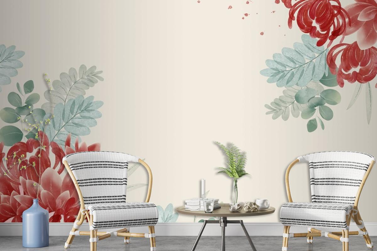 Watercolor Asian Flowers Wallpaper Mural