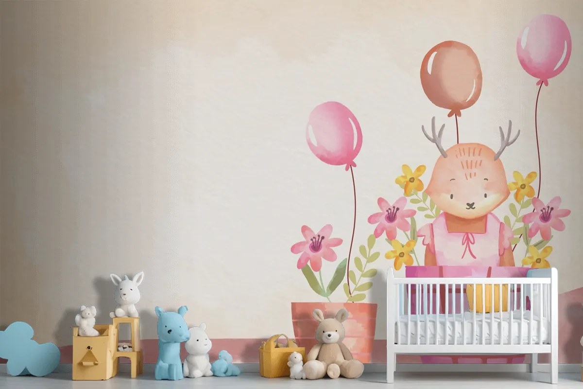 Watercolor Baby Girl Background Wallpaper Mural