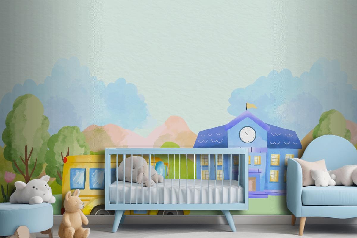 Watercolor Background For Back To School Season Boys Wallpaper Mural