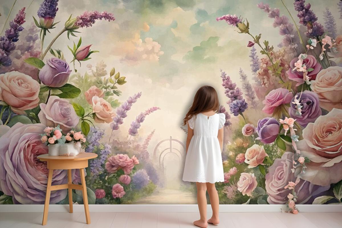 Watercolor Background Inspired By Garden Wallpaper Mural