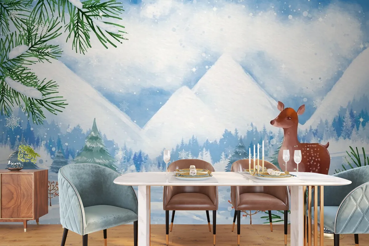 Watercolor Background For Winter Season Wallpaper Mural