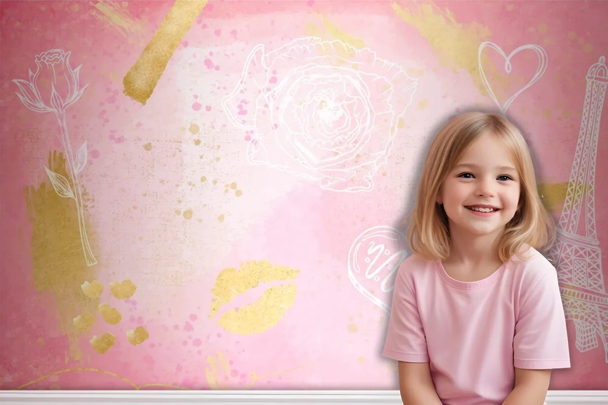 Watercolor Background With Hand Drawn Elements Girl Wallpaper Mural