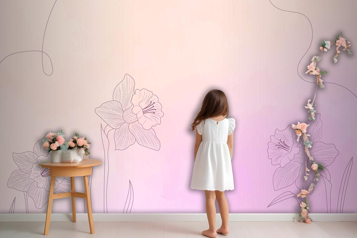 Watercolor Background With Hand Drawn Elements Wallpaper Mural