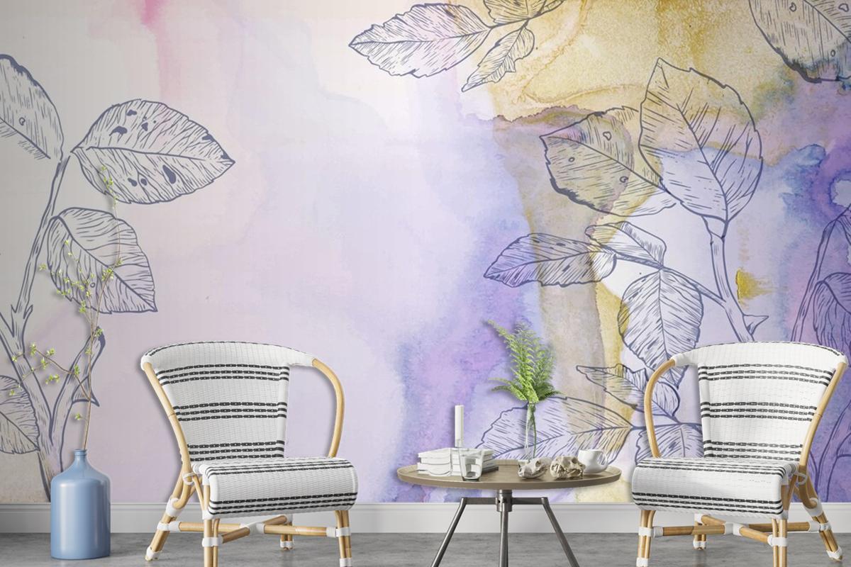 Watercolor Background With Hand Drawn Elements Wallpaper Mural