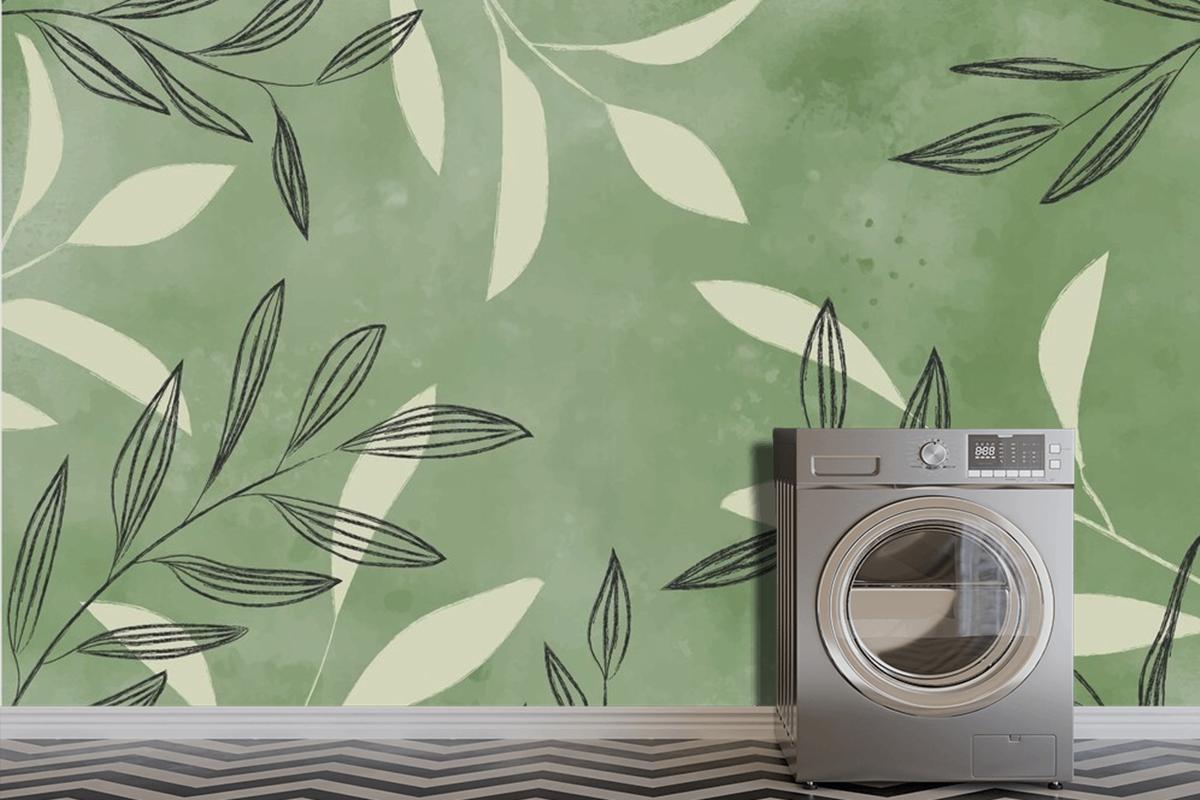 Watercolor Background With Leaves Wallpaper Mural