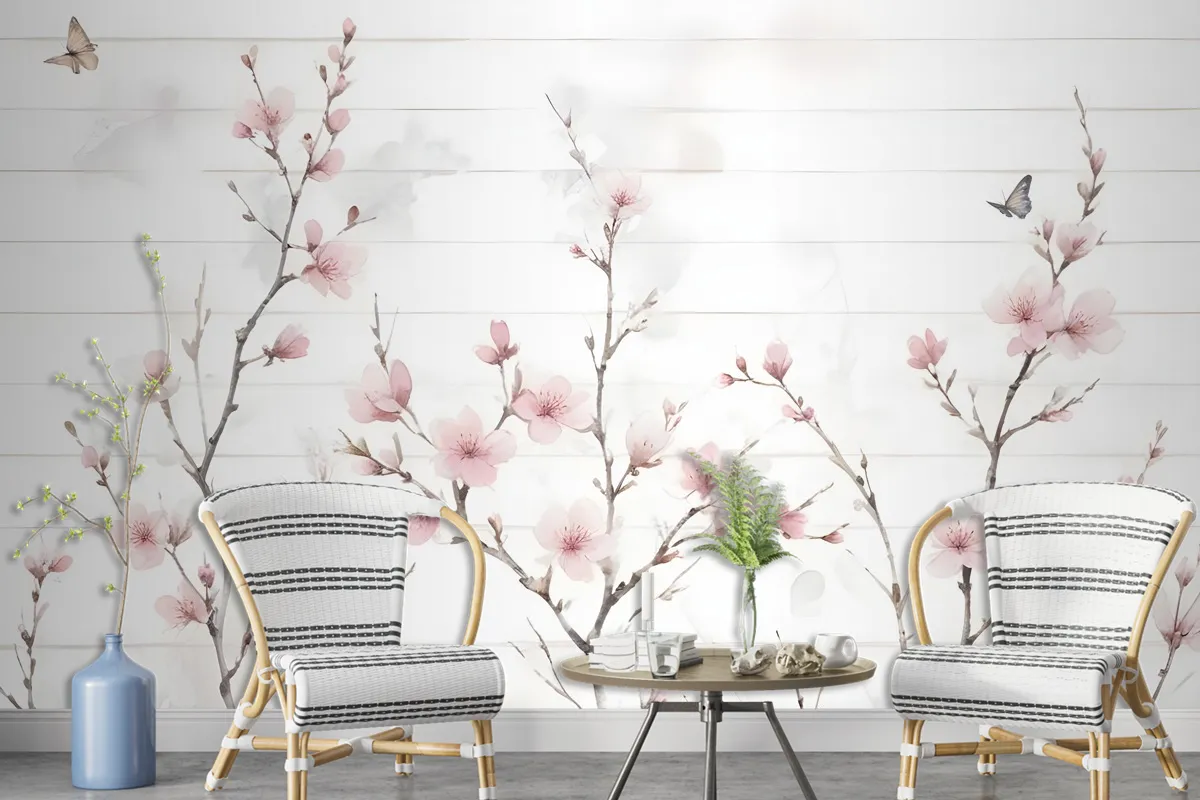 Watercolor Cherry Blossom Wallpaper Mural